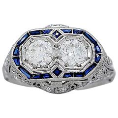 1920s Diamond Sapphire Platinum Engagement Ring