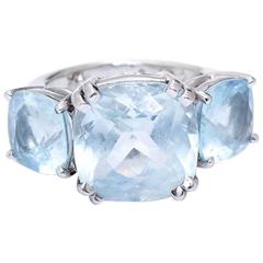 Seaman Schepps Three Stone Aquamarine White Gold Ring Size 5