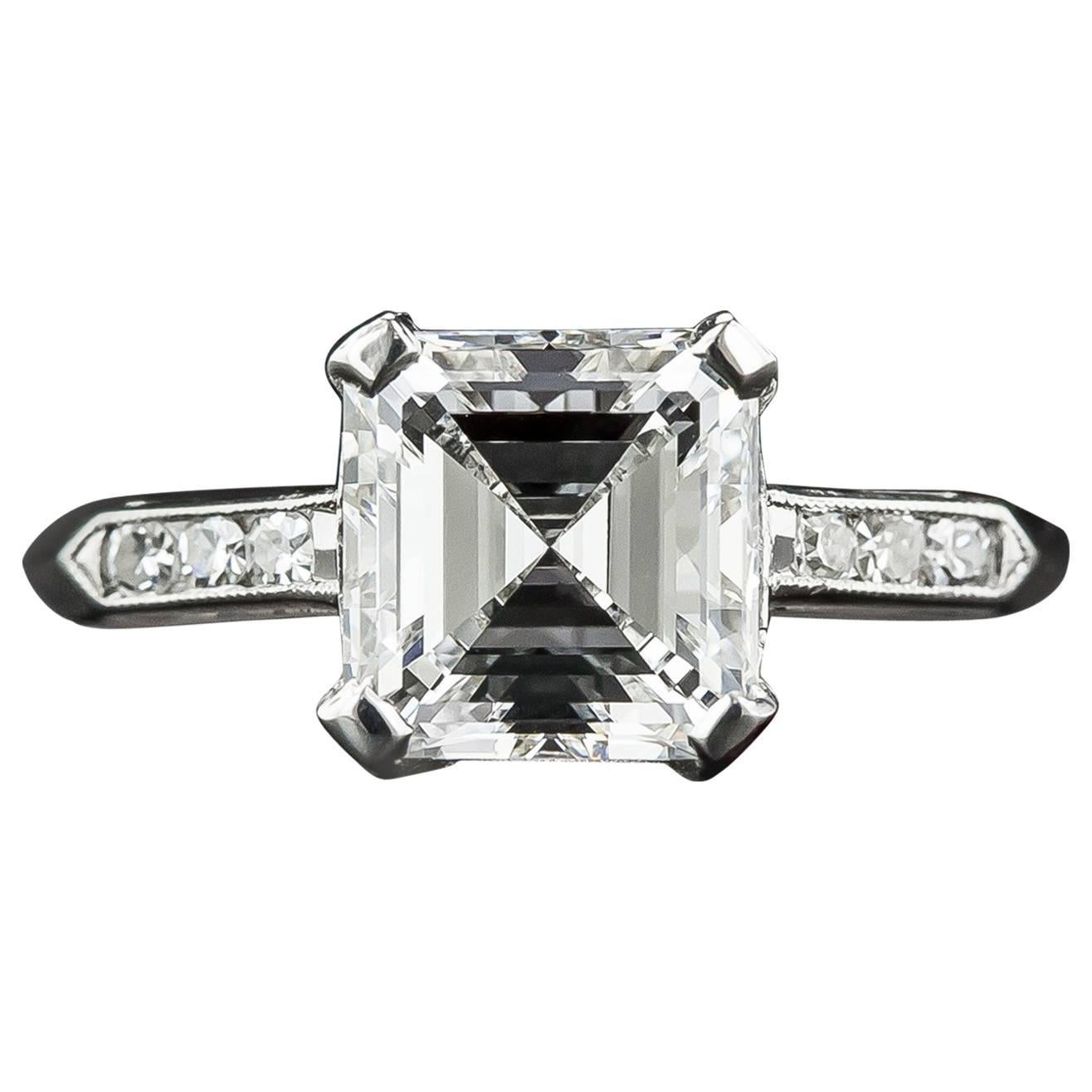 1.95 Carat Asscher Cut Diamond Platinum Ring GIA F VS1 For Sale