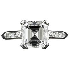 Retro 1.95 Carat Asscher Cut Diamond Platinum Ring GIA F VS1