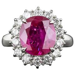 4.48 Carat Burma Ruby Diamond Platinum Ring