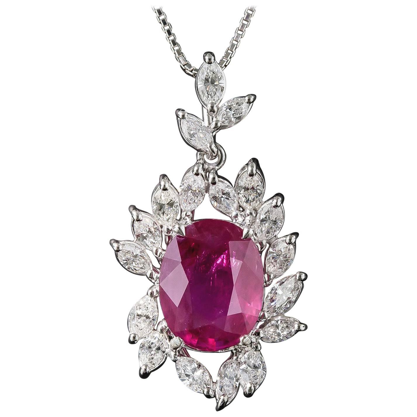 7.71 Carat Burma Ruby Platinum Diamond Pendant For Sale