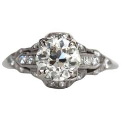 1910s Art Deco Platinum GIA Certified 1.49 Carat Diamond Engagement Ring