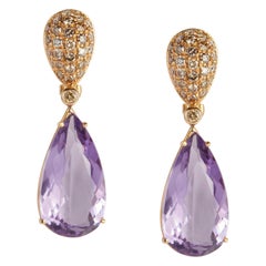 Oro rosa de 18 quilates Diamante y  Amatista  Pendientes colgantes