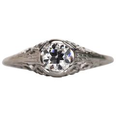 1930s Art Deco Platinum GIA Certified .49 Carat Diamond Engagement Ring 11