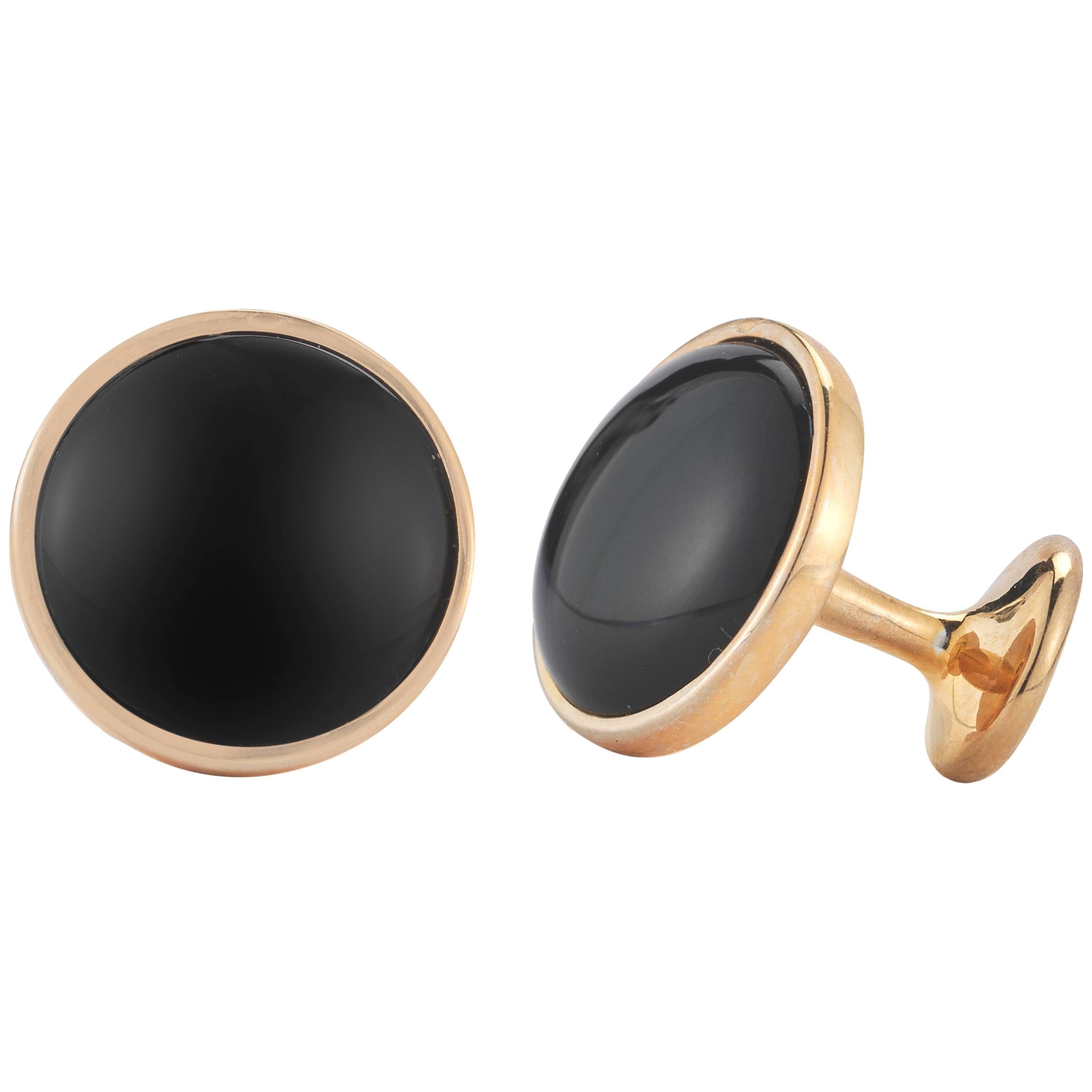 Sterling Silver and 18 Karat Gold Black Onyx Cufflinks For Sale