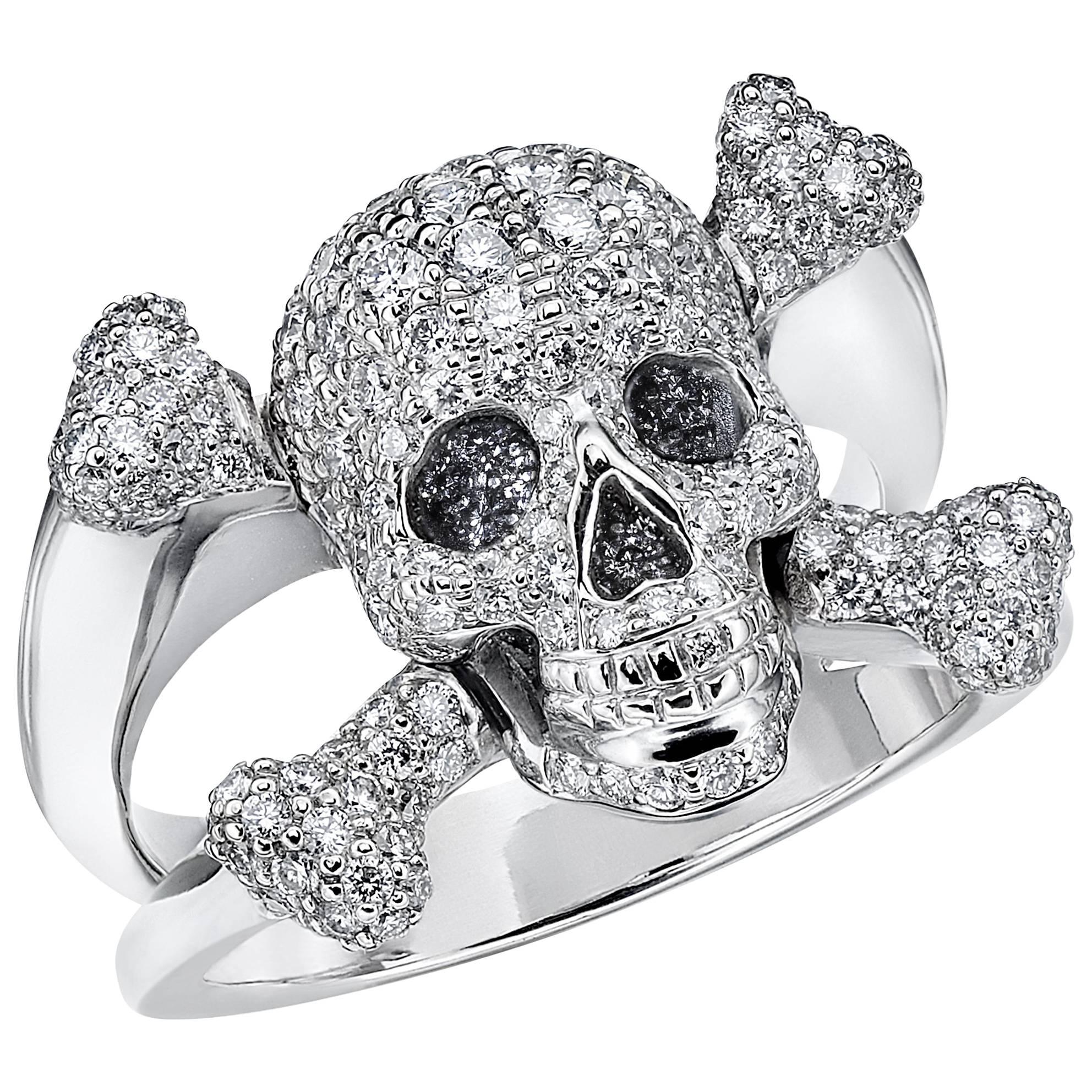Marisa Perry Rock Star Diamond White Gold Skull Ring For Sale