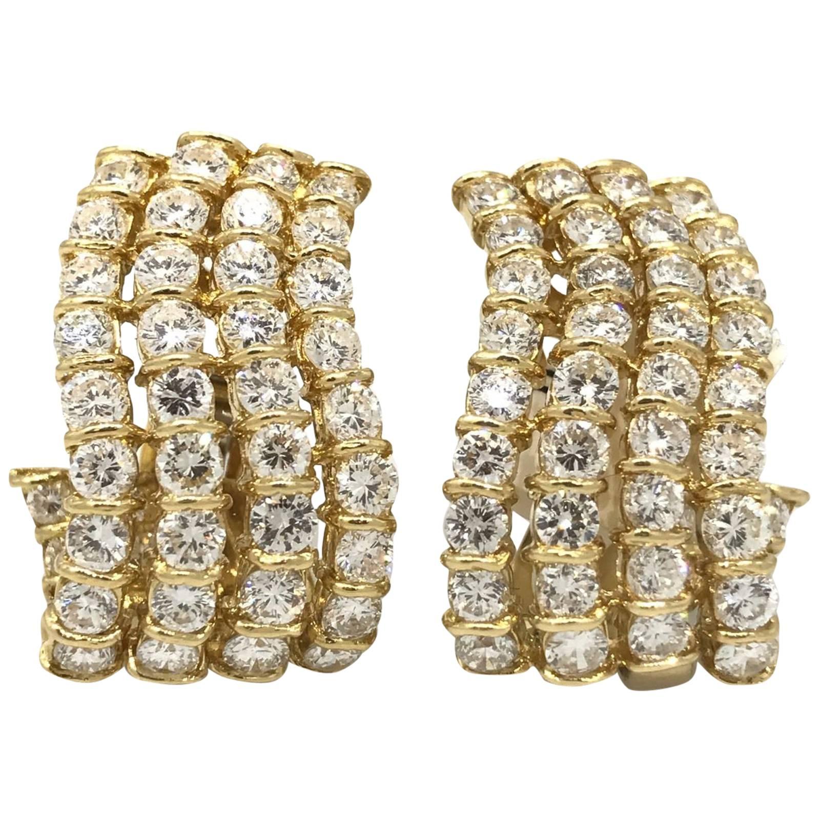 Pair of Four-Row Channel-Set Diamond Earrings in 18 Karat Yellow Gold For Sale