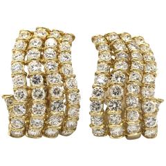 Pair of Four-Row Channel-Set Diamond Earrings in 18 Karat Yellow Gold