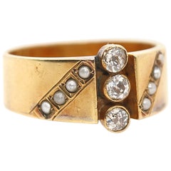 18K Gold Altschliff Diamanten Perlen Vintage Ring, 1930