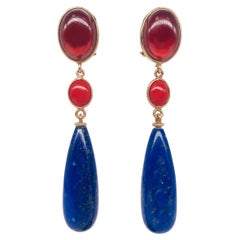 Garnet and Lapis Lazuli on Pink Gold 18 Karat Chandelier Earrings