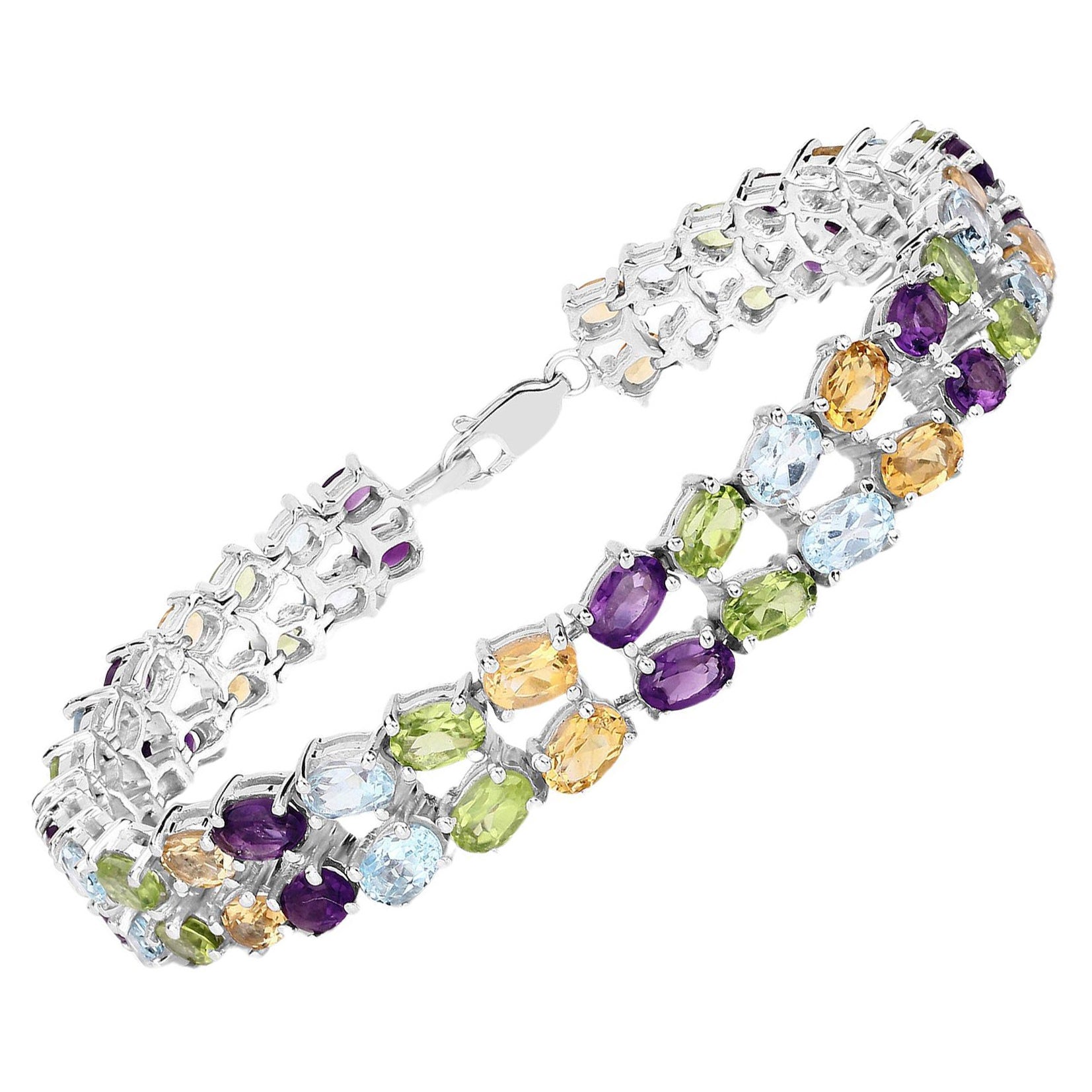 Multicolored Gemstone Bracelet Amethyst Topaz Peridot Citrine 18.6 Carats Total