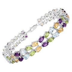 Bracelet de pierres précieuses multicolores, améthyste, topaze, péridot, citrine 18,6 carats au total