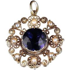 Antique Georgian Gold Pendant Amethyst Centre, circa 1800