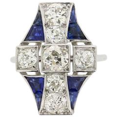 Art Deco 2.40 Carat Diamond and Sapphire Dinner Ring, circa 1920s 7