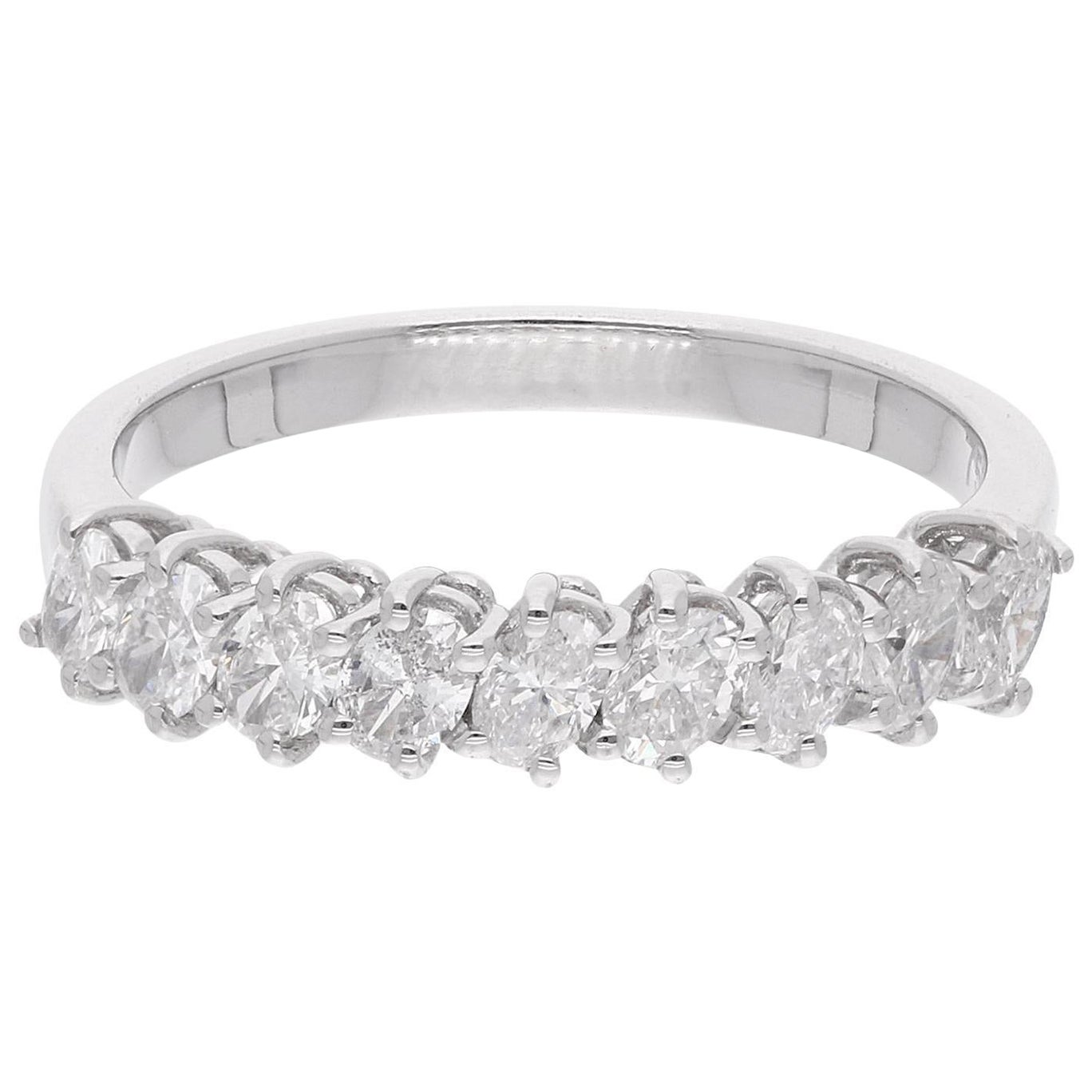 0.77 Carat SI Clarity HI Color Oval Diamond Half Band Ring 18 Karat White Gold