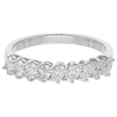 0.77 Carat SI Clarity HI Color Oval Diamond Half Band Ring 18 Karat White Gold