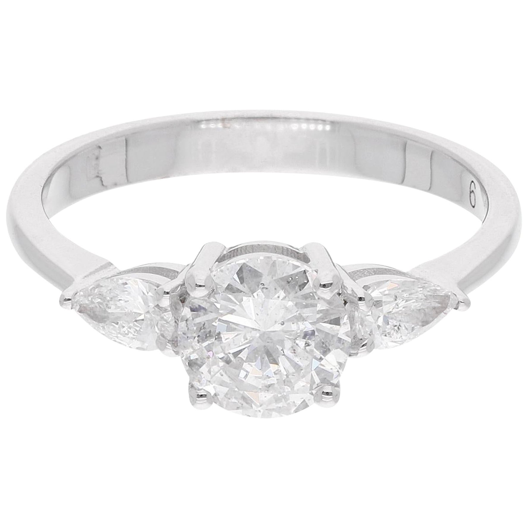 1.30 Carat Round Pear Diamond Wedding Ring 18 Karat White Gold Handmade Jewelry