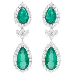 Orecchini a pendente di smeraldo naturale dello Zambia SI/H Diamond Gioielli in oro bianco 14 carati
