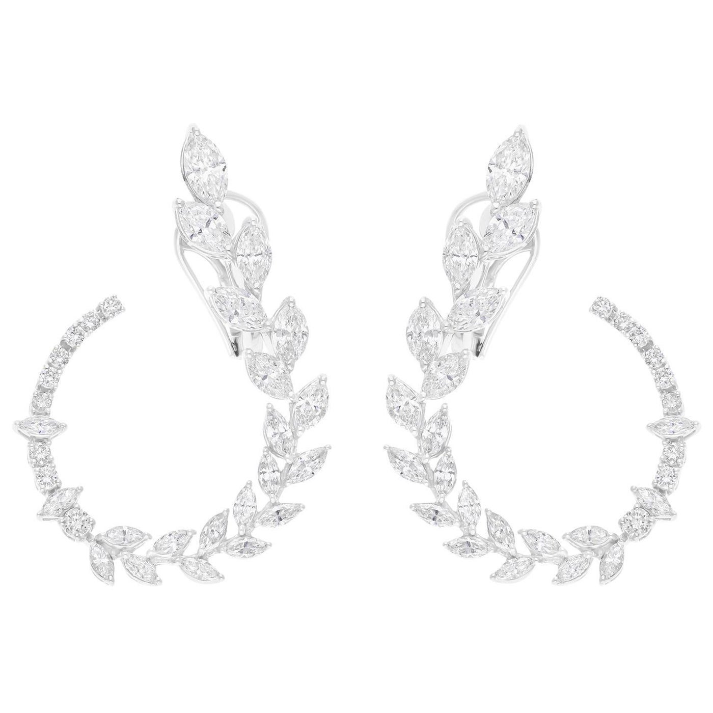 Natural 4.49 Carat SI/H Marquise Diamond Earrings 14 Karat White Gold Jewelry