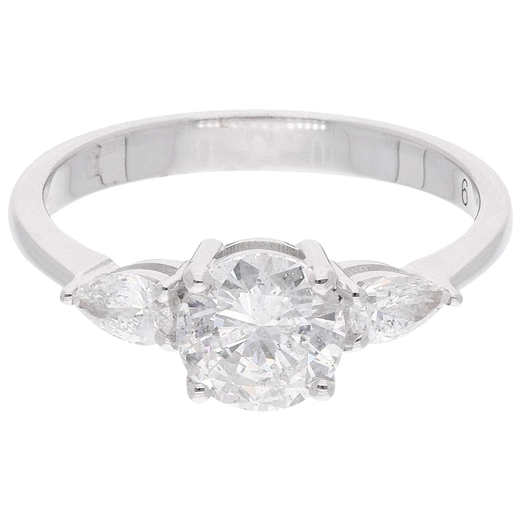 Anillo de boda de diamantes redondo pera de 1,30 quilates de oro blanco de 14 quilates Joyería hecha a mano