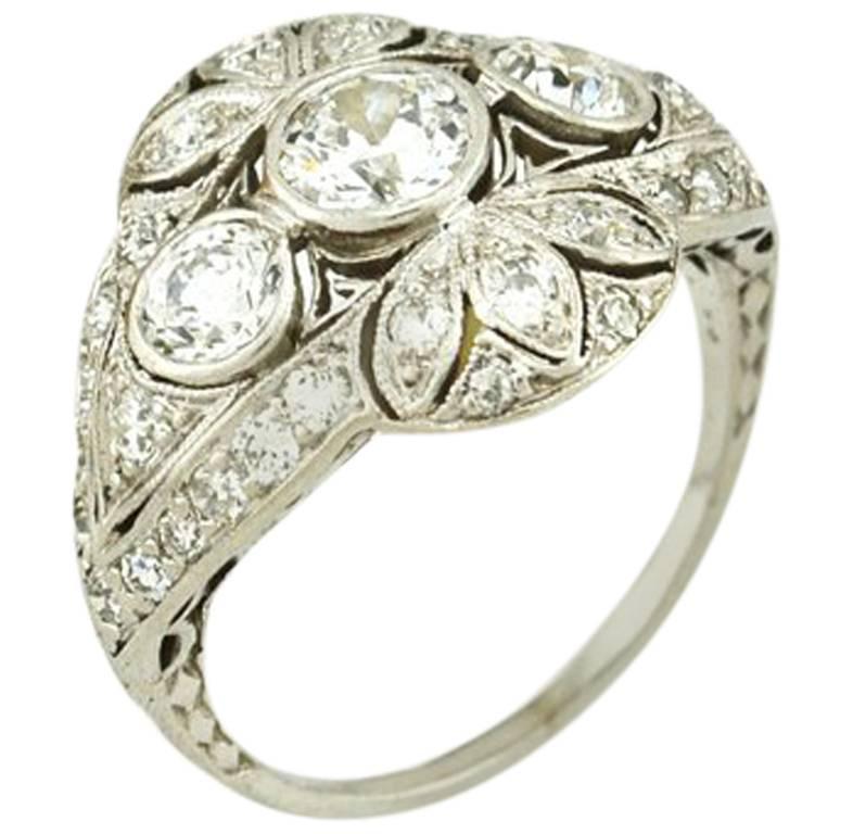 Edwardian Old European Cut Diamond Platinum Ring For Sale
