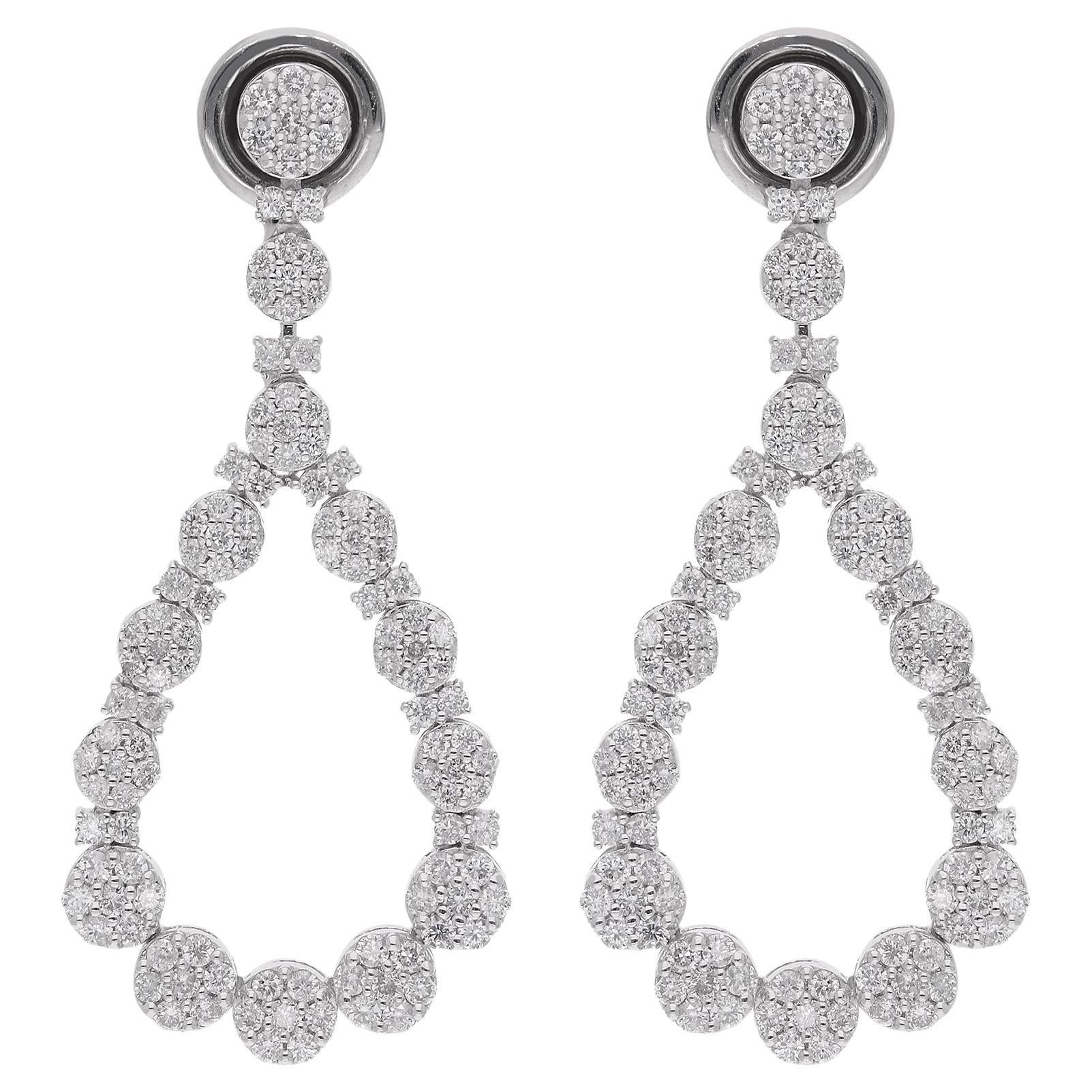 Natural 1.62 Carat Round Diamond Dangle Earrings 14 Karat White Gold Jewelry