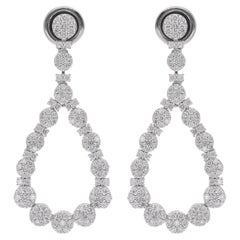 Natural 1.62 Carat Round Diamond Dangle Earrings 14 Karat White Gold Jewelry