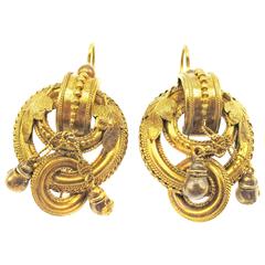 Victorian Etruscan Revival Gold Earrings