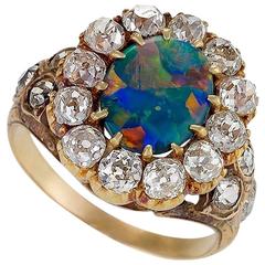 Antique Black Opal Diamond and Gold Cluster Ring