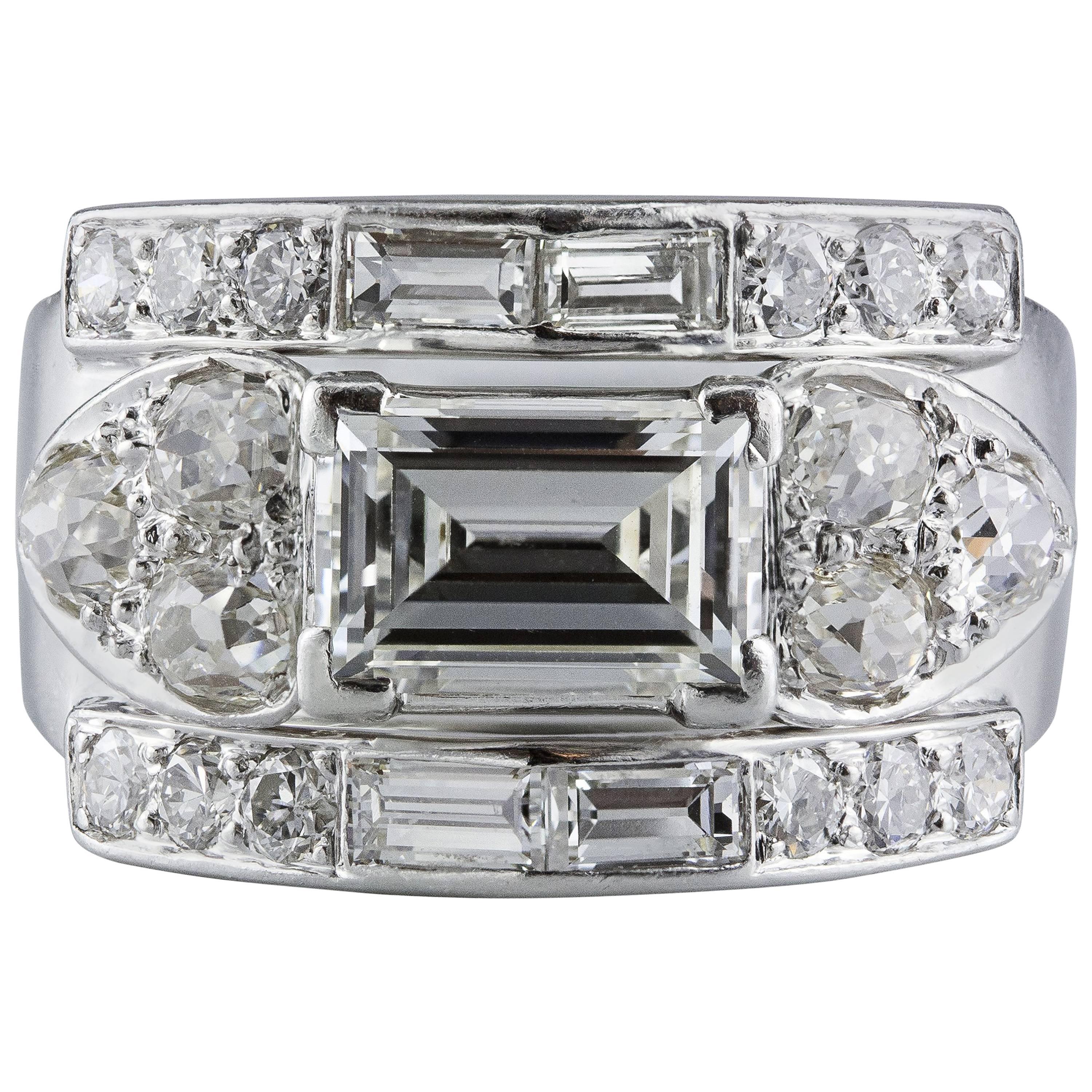 Art Deco Emerald Cut Diamond Gold Ring