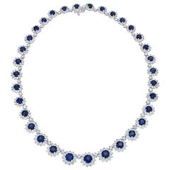 26.54 Carat Round Sapphire and Diamond Necklace in 18 Karat White Gold