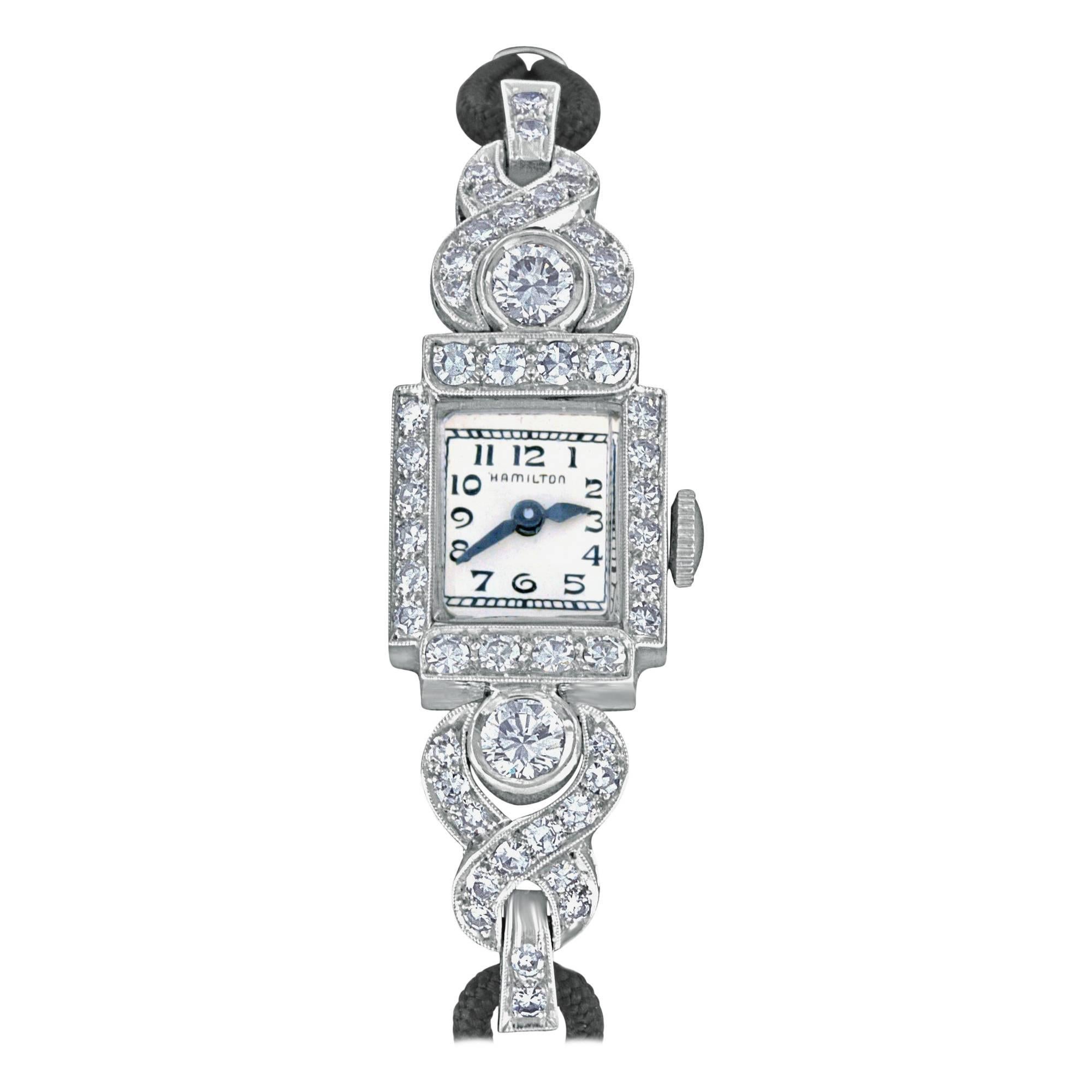 Hamilton ladies Platinum Diamond automatic Wristwatch For Sale