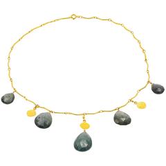 Moss Aquamarine with 'Ancient' Coin Detail Necklace