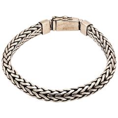 Sterling Silver Woven Rope Bracelet with Oxidized Detail