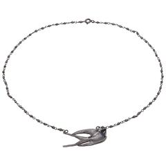 Oxidized Sterling Silver Black Bird Necklace
