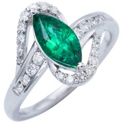 Marquise Emerald Diamond Accents Gold Ring 
