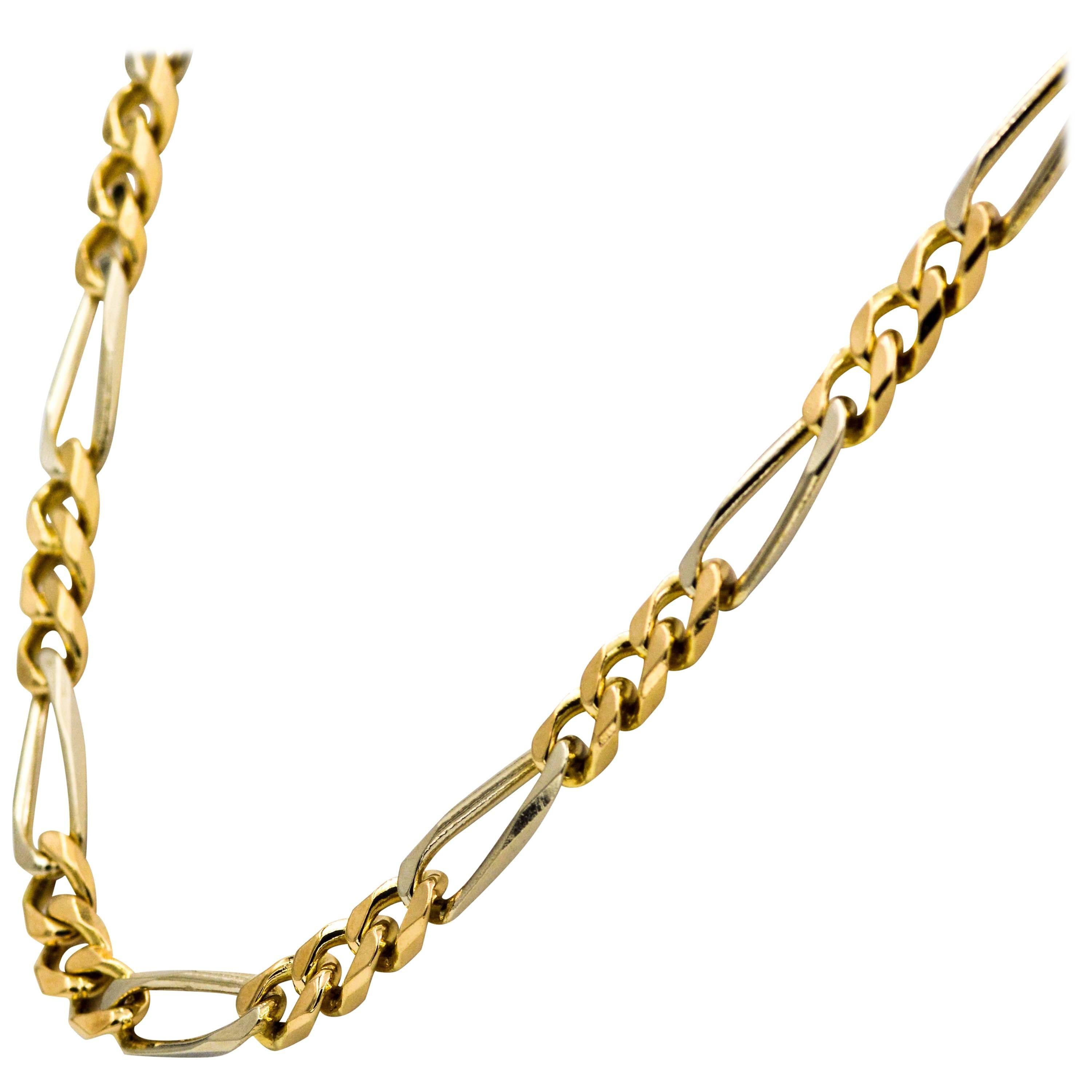 18 Karat Yellow and White Gold Figaro Chain Necklace 