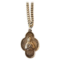 Virgin Mary Saint Medal Necklace Chain Clover Virgo Souvenir Lourdes Palladium