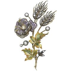 Enamel, Sapphire and Diamond Flower Brooch 11