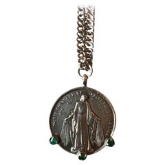 Collana a catena con medaglia d'argento della Vergine Maria di Smeraldo