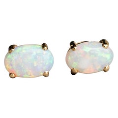 Pendientes de Ópalo Macizo Australiano Ovalado Oro Amarillo 14K