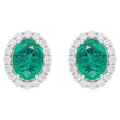 Orecchini con gemma di smeraldo dello Zambia SI/H Diamond Gioielli in oro bianco 14 carati