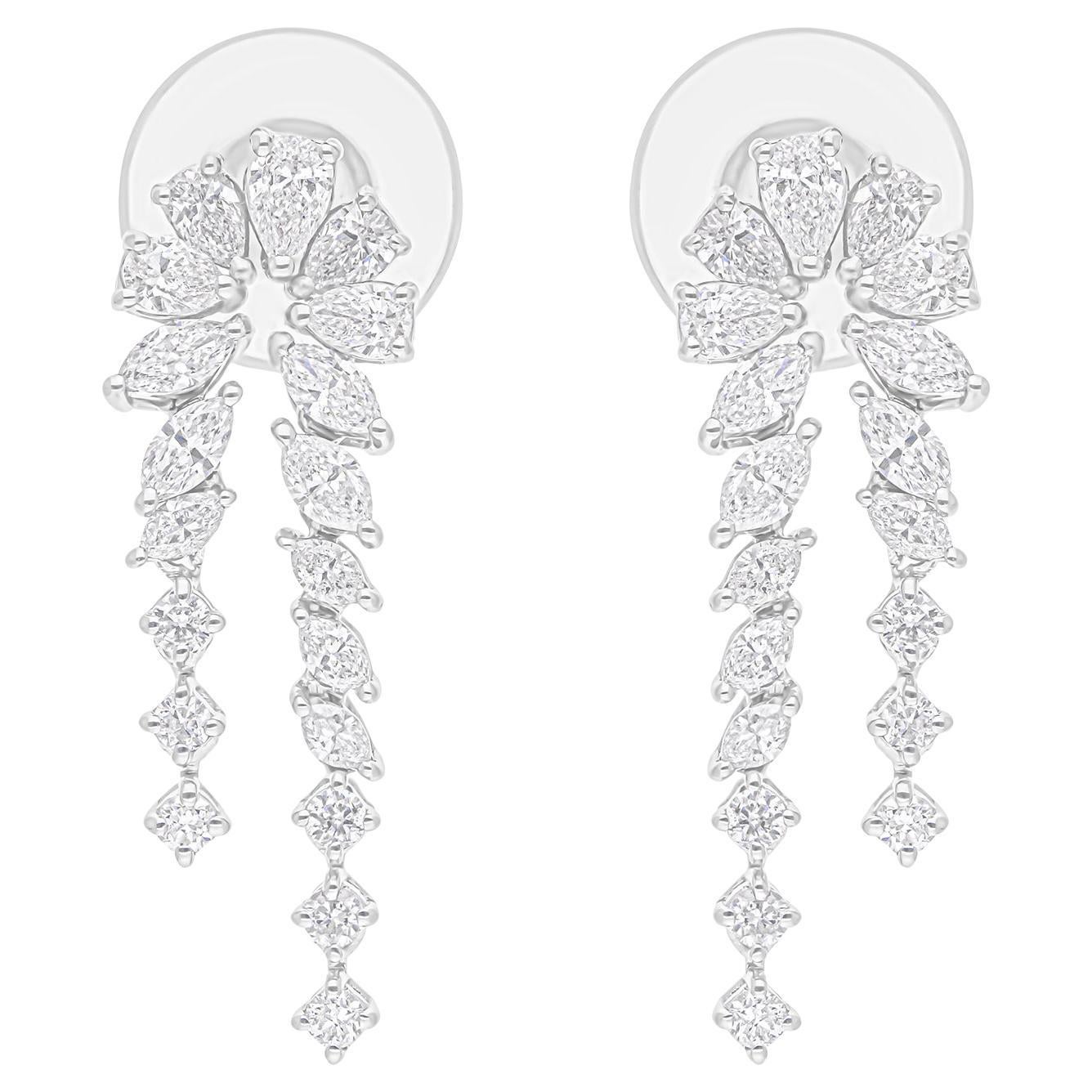 Pendientes de diamantes marquesa pera SI/H reales de 1,46 quilates Joyas de oro blanco de 14 quilates