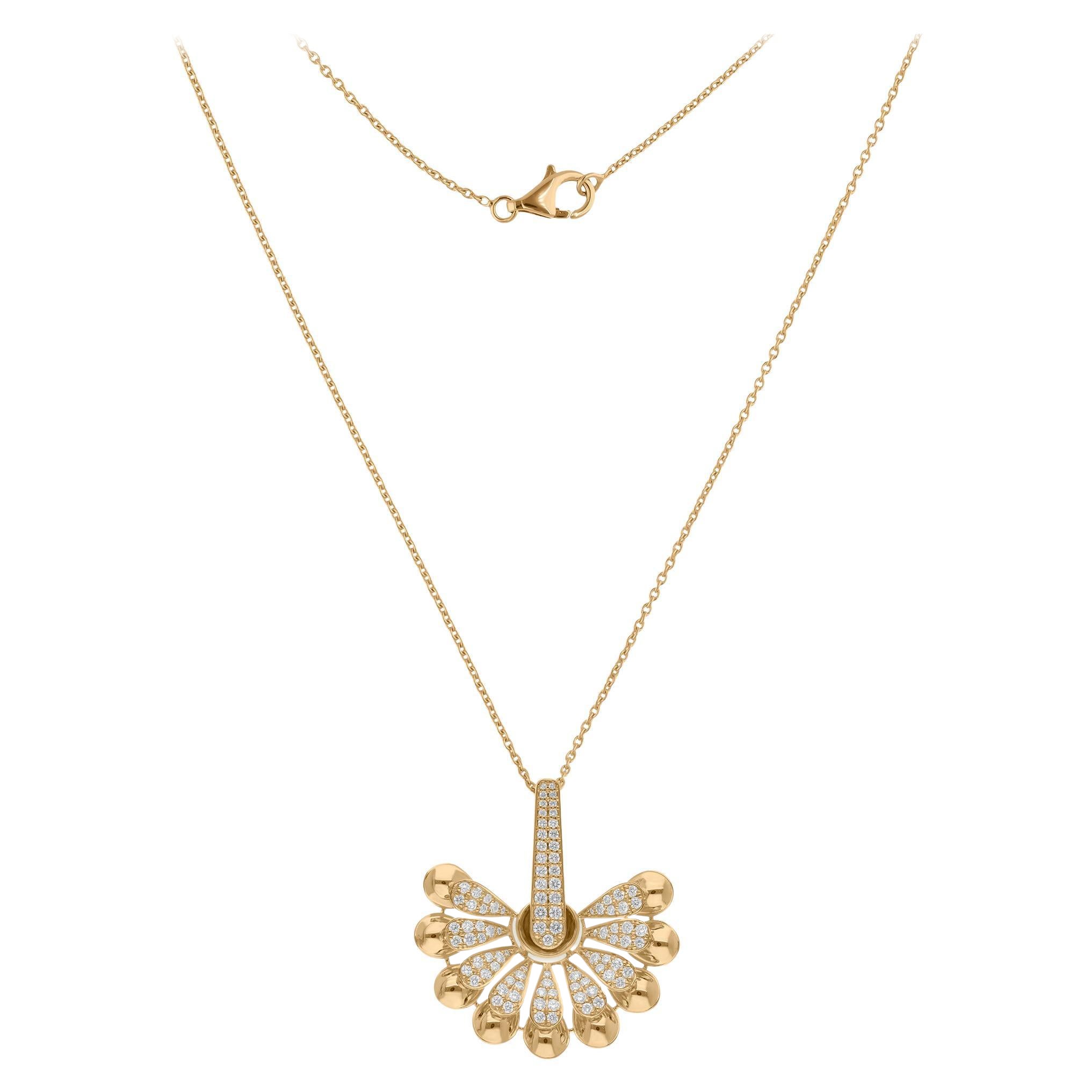 1.07 Carat SI/H Diamond Sunrise Pendant Necklace 14 Karat Yellow Gold Jewelry