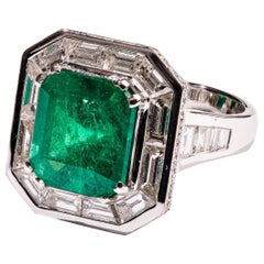 Anillo Art Déco Colombino de Esmeralda y Diamantes