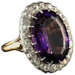 Antique Victorian Amethyst Diamond Ring, circa 1900 16 Carat Amethyst