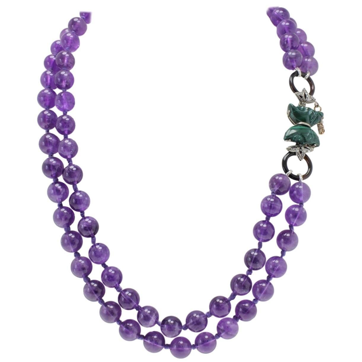 Luise Diamonds Amethyst Onyx Green Malachite Gold Silver Multi-Stands Necklace