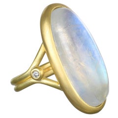 Faye Kim Bague en or 18 carats, pierre de lune ovale et diamant