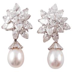 20.00 Carat Diamond and Removable South Sea Pearl Earrings